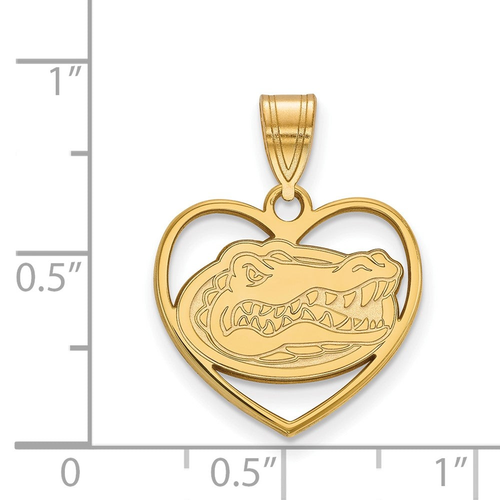 Gold Plated Sterling Silver Logoart University Of Florida Gator Heart Pendant