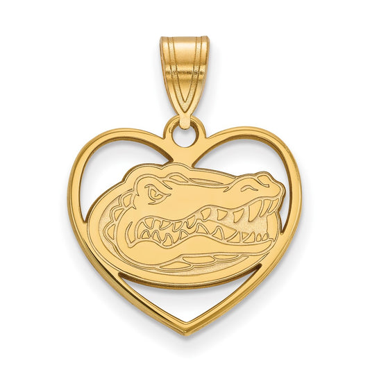 Gold Plated Sterling Silver Logoart University Of Florida Gator Heart Pendant