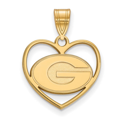 Gold Plated Sterling Silver Logoart University Of Georgia Letter G Heart Pendant