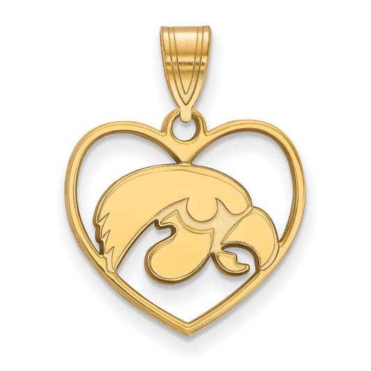 Gold Plated Sterling Silver Logoart University Of Iowa Hawk Heart Pendant