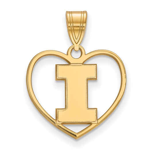 Gold Plated Sterling Silver Logoart University Of Illinois Letter I Heart Pendant