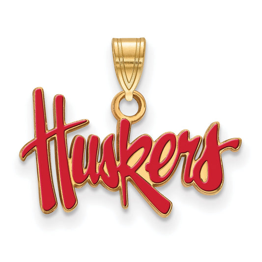 Gold Plated Sterling Silver Logoart University Of Nebraska Huskers Small Enameled Pendant