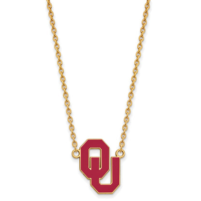 Gold Plated Sterling Silver Logoart University Of Oklahoma O U Large Enameled Pendant 18 Inch Necklace