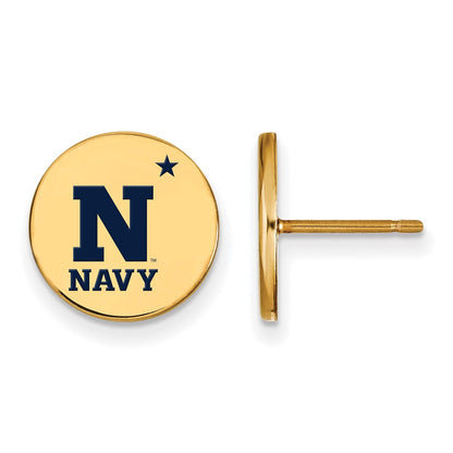 Gold Plated Sterling Silver Logoart Us Naval Academy Small Enameled Disc Post Earrings