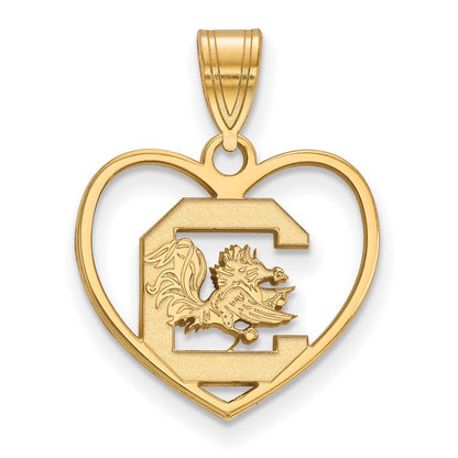 Gold Plated Sterling Silver Logoart University Of South Carolina Heart Pendant