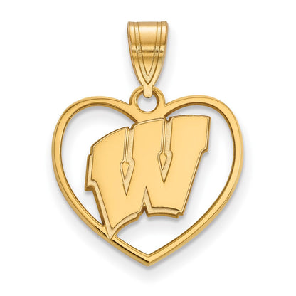 Gold Plated Sterling Silver Logoart University Of Wisconsin Heart Pendant