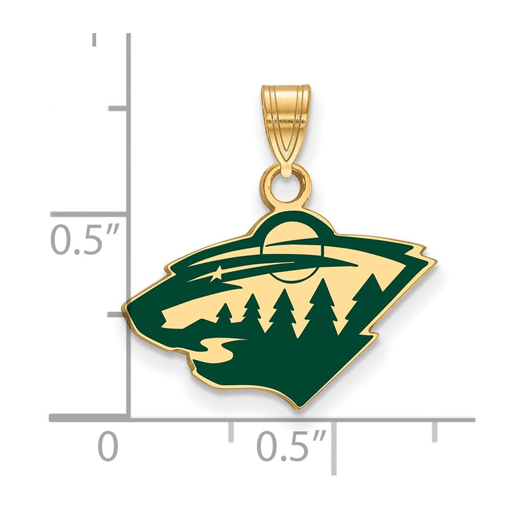 Gold Plated Sterling Silver Nhl Logoart Minnesota Wild Small Enameled Pendant