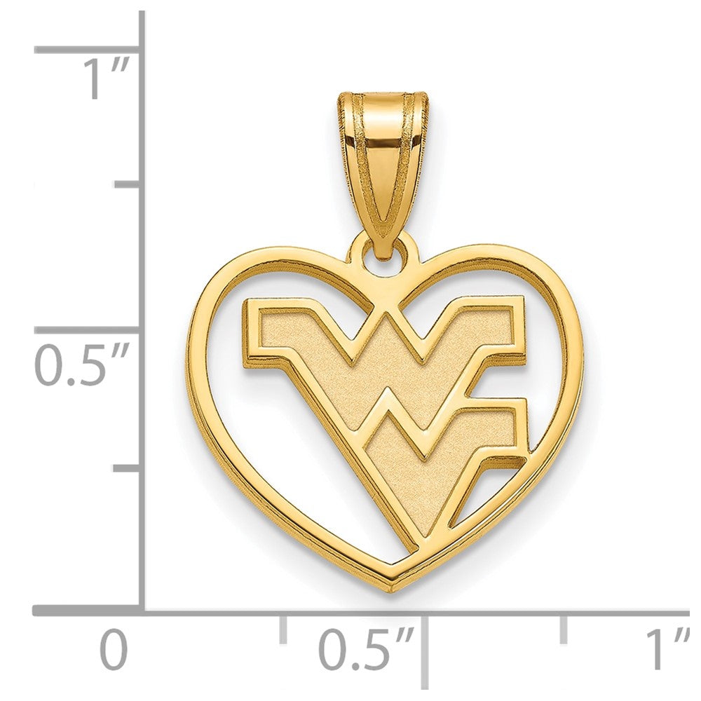 Gold Plated Sterling Silver Logoart West Virginia University W V Heart Pendant