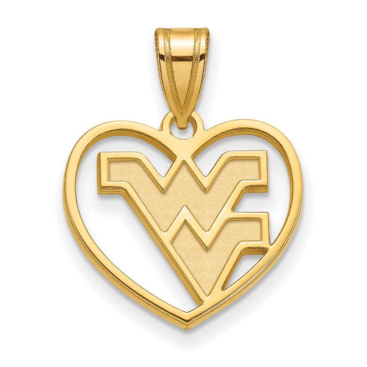 Gold Plated Sterling Silver Logoart West Virginia University W V Heart Pendant