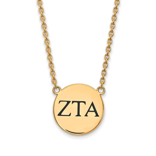 Gold Plated Sterling Silver Logoart Zeta Tau Alpha Sorority Greek Letters Large Black Enamel Pendant 18 Inch Necklace