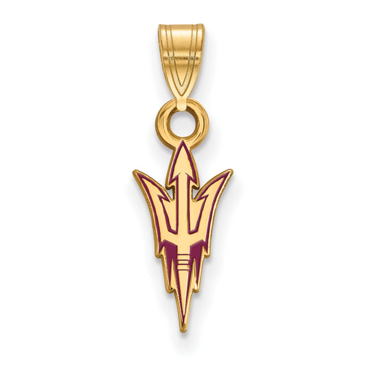 Gold Plated Sterling Silver Logoart Arizona State University Pitchfork Small Enameled Pendant