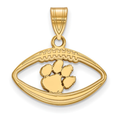Gold Plated Sterling Silver Logoart Clemson University Tiger Paw Football Pendant