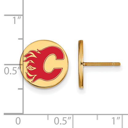 Gold Plated Sterling Silver Nhl Logoart Calgary Flames Small Enamel Disc Post Earrings