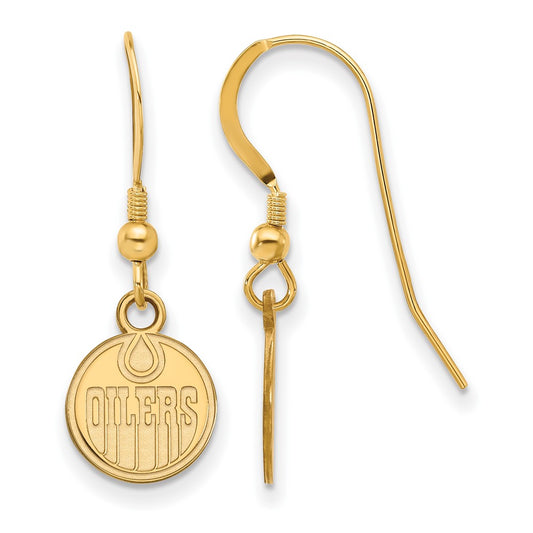 Gold Plated Sterling Silver Nhl Logoart Edmonton Oilers Extra Small Dangle Wire Earrings