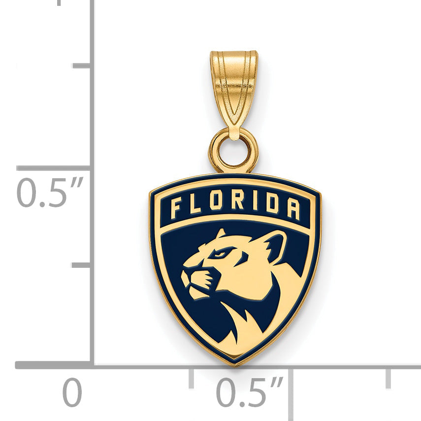 Gold Plated Sterling Silver Nhl Logoart Florida Panthers Small Enameled Pendant
