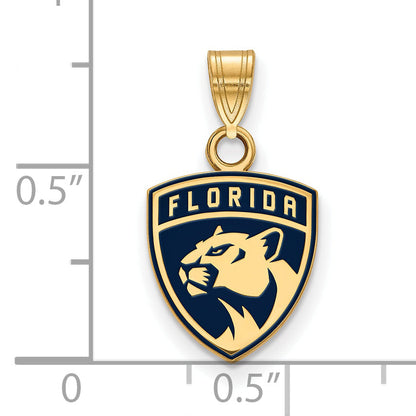 Gold Plated Sterling Silver Nhl Logoart Florida Panthers Small Enameled Pendant
