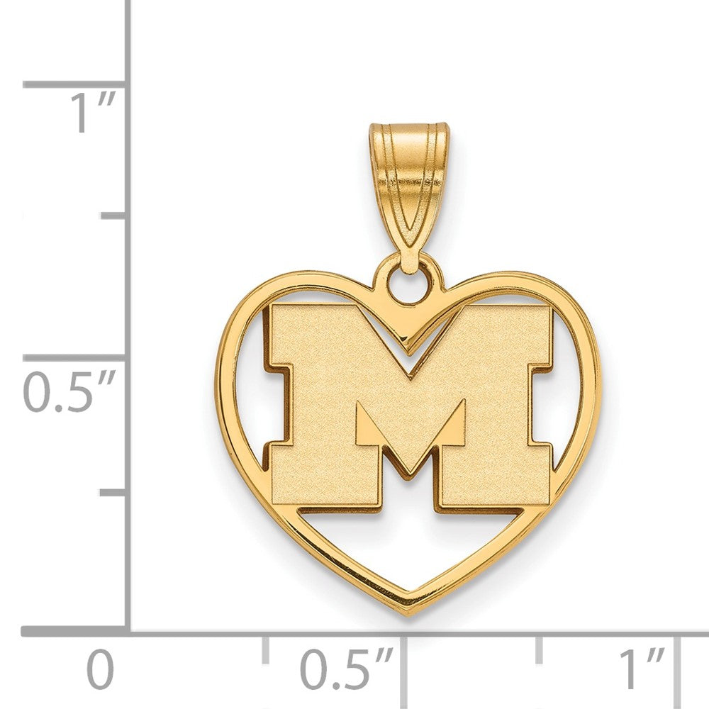 Gold Plated Sterling Silver Logoart University Of Michigan Letter M Heart Pendant