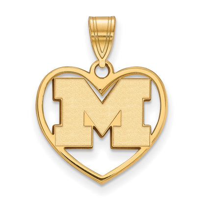Gold Plated Sterling Silver Logoart University Of Michigan Letter M Heart Pendant