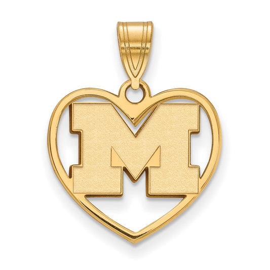 Gold Plated Sterling Silver Logoart University Of Michigan Letter M Heart Pendant
