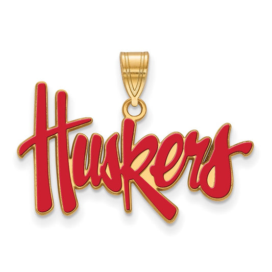 Gold Plated Sterling Silver Logoart University Of Nebraska Huskers Large Enameled Pendant