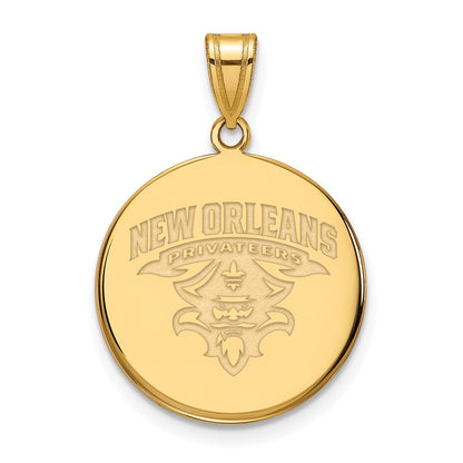 10K Yellow Gold Logoart University Of New Orleans U N O Large Disc Pendant