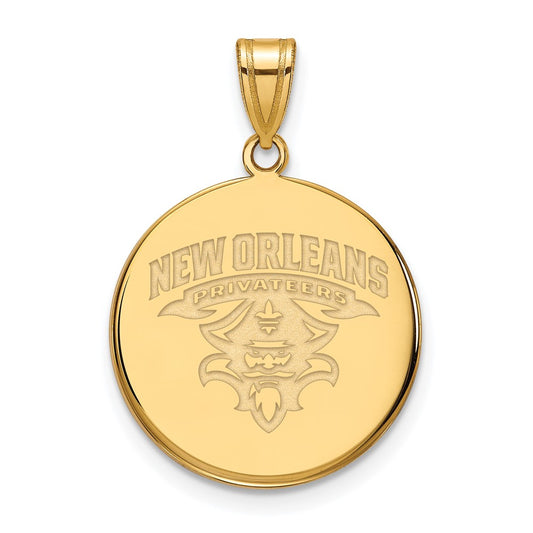 10K Yellow Gold Logoart University Of New Orleans U N O Large Disc Pendant