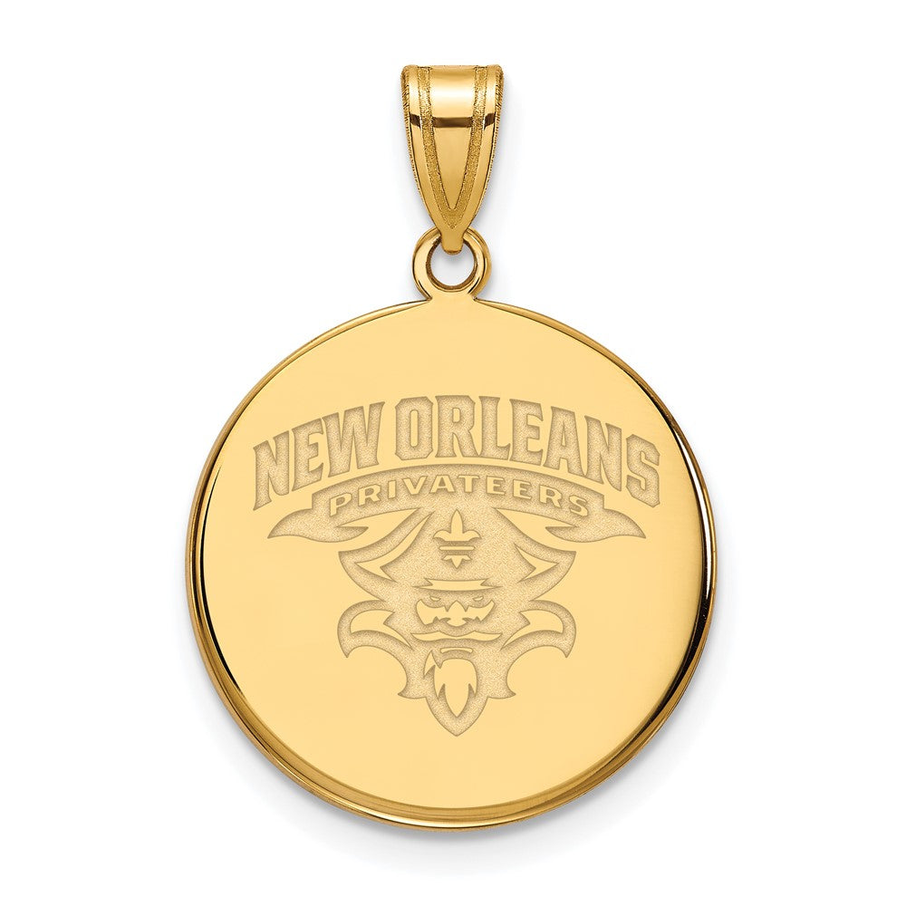 Gold Plated Sterling Silver Logoart University Of New Orleans U N O Large Disc Pendant
