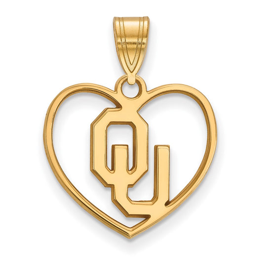 Gold Plated Sterling Silver Logoart University Of Oklahoma O U Heart Pendant