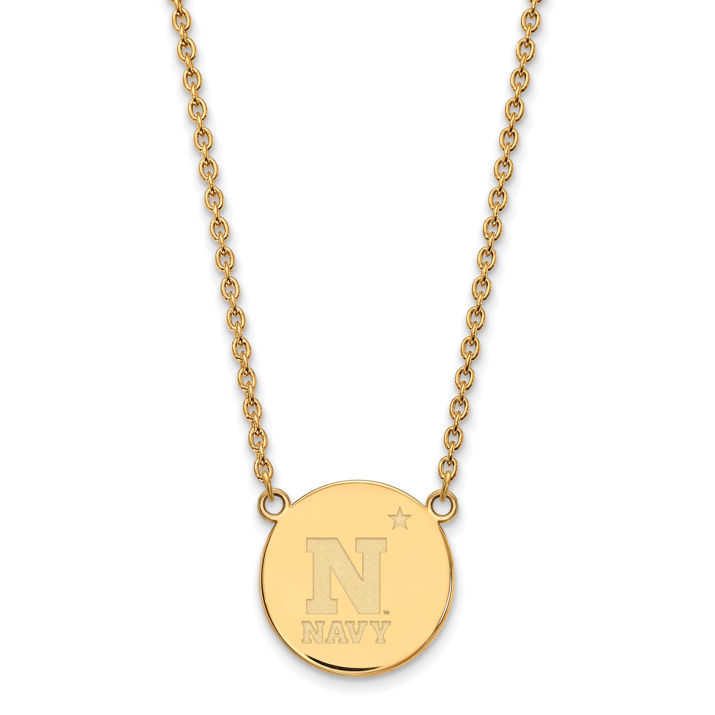 Gold Plated Sterling Silver Logoart Us Naval Academy Large Disc Pendant 18 Inch Necklace