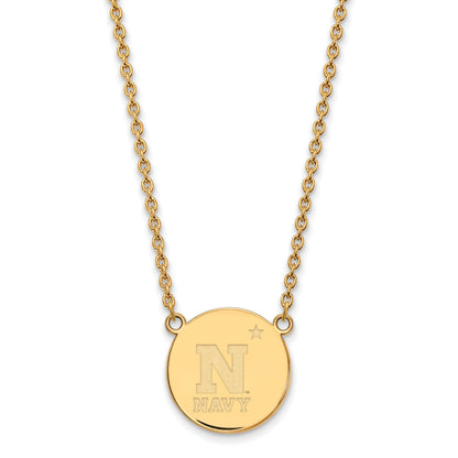 Gold Plated Sterling Silver Logoart Us Naval Academy Large Disc Pendant 18 Inch Necklace