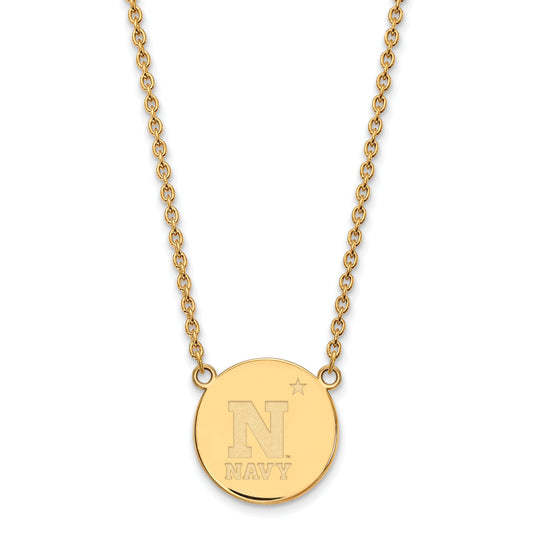Gold Plated Sterling Silver Logoart Us Naval Academy Large Disc Pendant 18 Inch Necklace