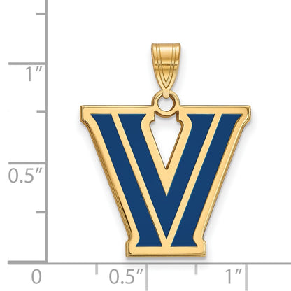 Gold Plated Sterling Silver Logoart Villanova University Letter V Large Enameled Pendant