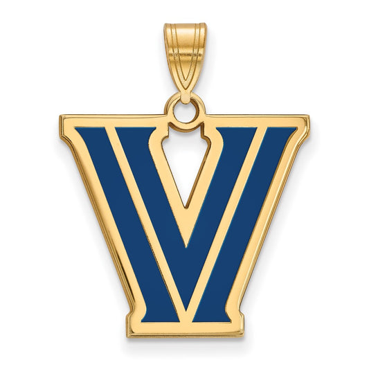 Gold Plated Sterling Silver Logoart Villanova University Letter V Large Enameled Pendant