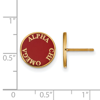 Gold Plated Sterling Silver Logoart Alpha Chi Omega Sorority Text Color Enamel Post Earrings