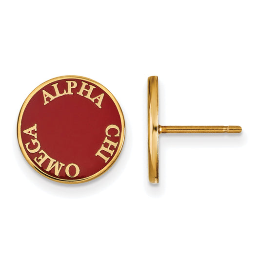Gold Plated Sterling Silver Logoart Alpha Chi Omega Sorority Text Color Enamel Post Earrings