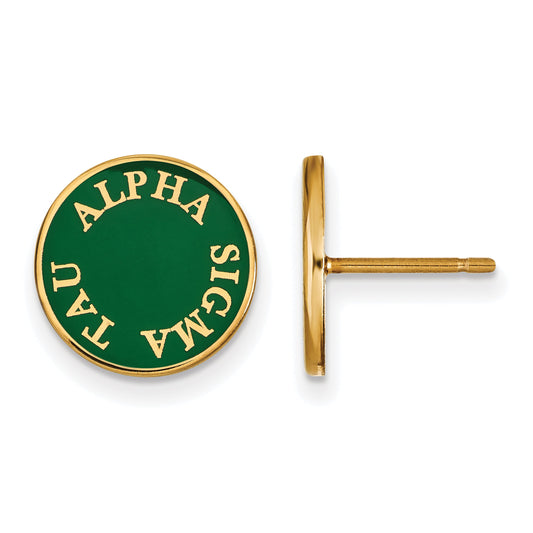 Gold Plated Sterling Silver Logoart Alpha Sigma Tau Sorority Text Color Enamel Post Earrings