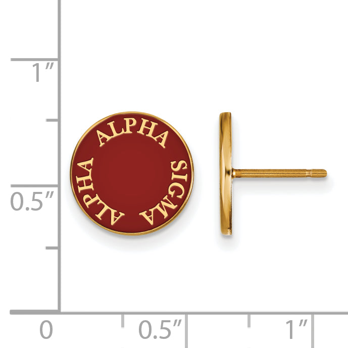 Gold Plated Sterling Silver Logoart Alpha Sigma Sorority Text Color Enamel Post Earrings