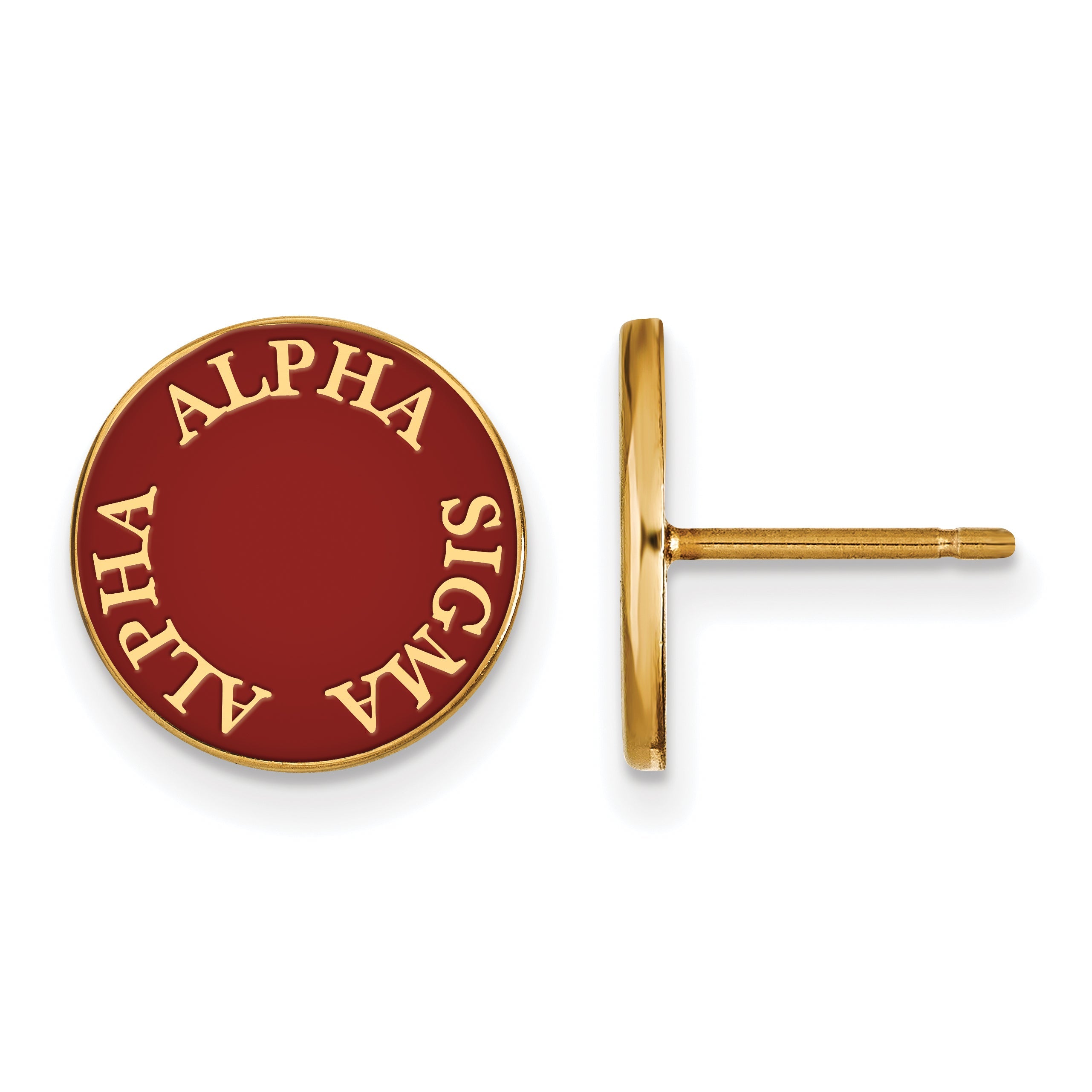 Gold Plated Sterling Silver Logoart Alpha Sigma Sorority Text Color Enamel Post Earrings