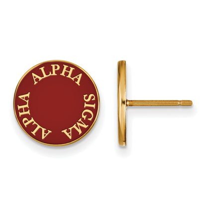 Gold Plated Sterling Silver Logoart Alpha Sigma Sorority Text Color Enamel Post Earrings