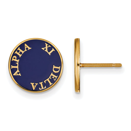 Gold Plated Sterling Silver Logoart Alpha Xi Delta Sorority Text Color Enamel Post Earrings