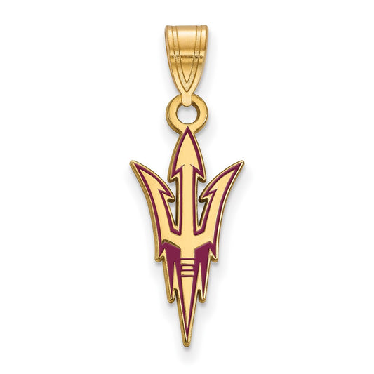 Gold Plated Sterling Silver Logoart Arizona State University Pitchfork Large Enameled Pendant