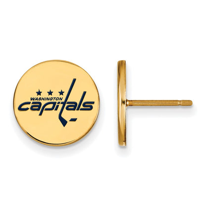 Gold Plated Sterling Silver Nhl Logoart Washington Capitals Small Enameled Disc Post Earrings