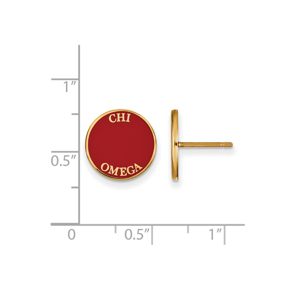 Gold Plated Sterling Silver Logoart Chi Omega Sorority Text Color Enamel Post Earrings