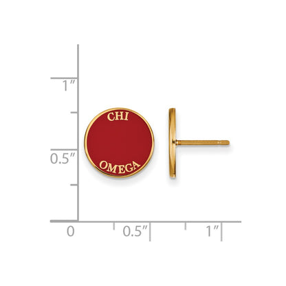 Gold Plated Sterling Silver Logoart Chi Omega Sorority Text Color Enamel Post Earrings