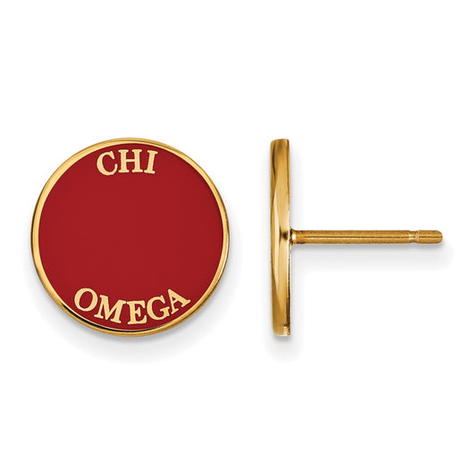 Gold Plated Sterling Silver Logoart Chi Omega Sorority Text Color Enamel Post Earrings