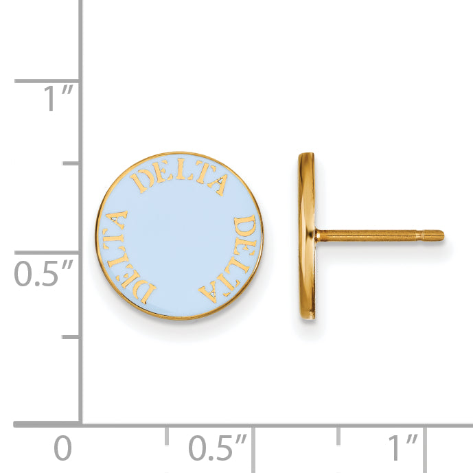 Gold Plated Sterling Silver Logoart Delta Sorority Text Color Enamel Post Earrings