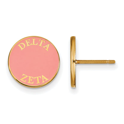 Gold Plated Sterling Silver Logoart Delta Zeta Sorority Text Color Enamel Post Earrings