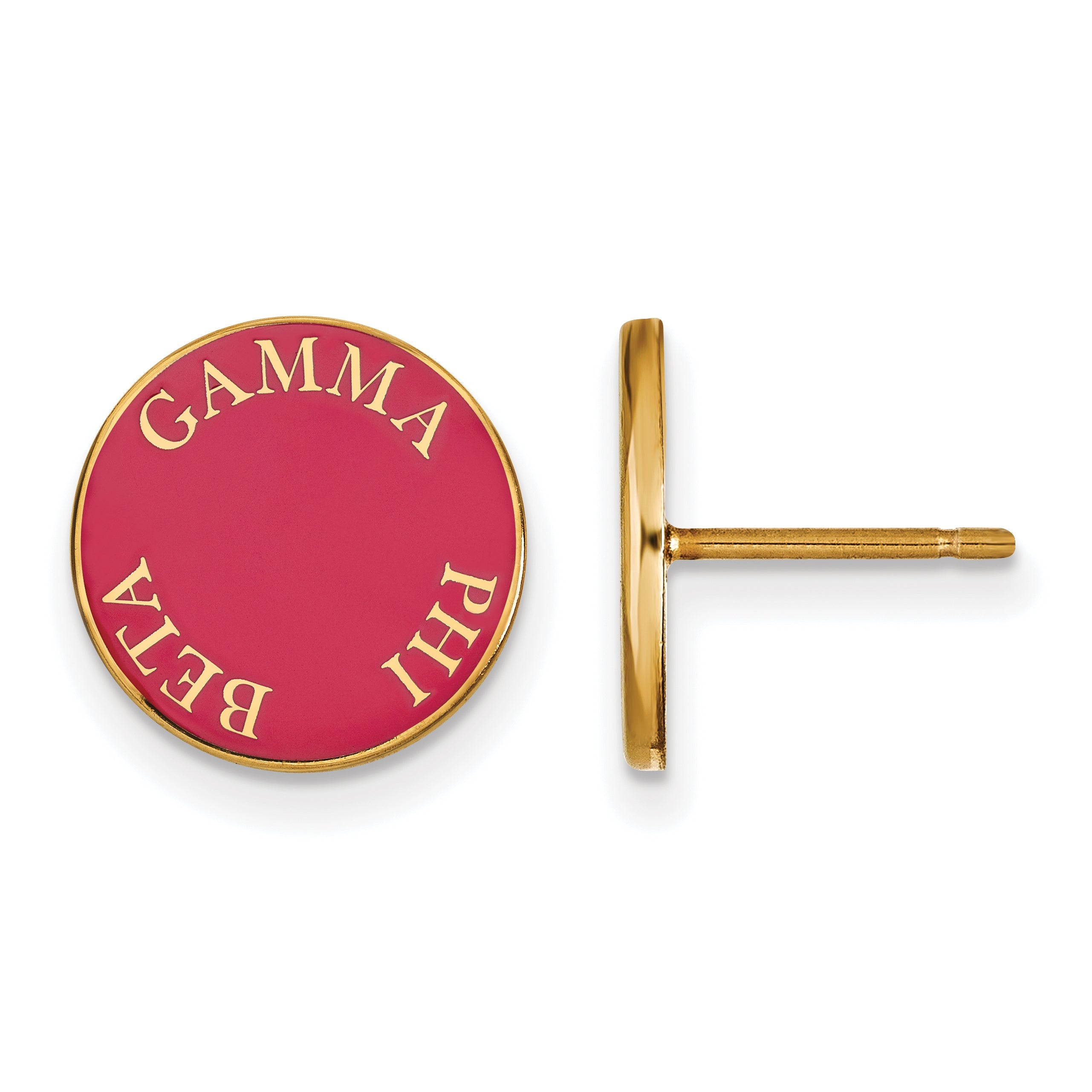 Gold Plated Sterling Silver Logoart Gamma Phi Beta Sorority Text Color Enamel Post Earrings