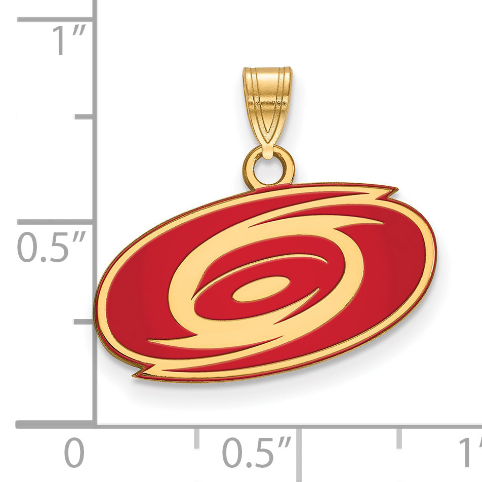 Gold Plated Sterling Silver Nhl Logoart Carolina Hurricanes Small Enameled Pendant