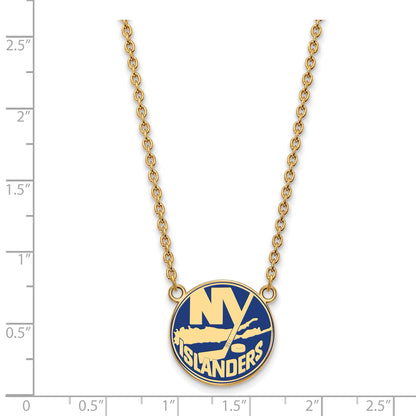 Gold Plated Sterling Silver Nhl Logoart New York Islanders Large Enameled Pendant 18 Inch Necklace